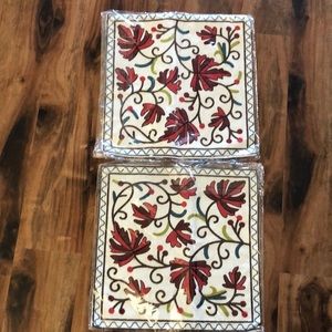 Set of 2 Cotton Embroidered Pillow Covers 17” X 17”